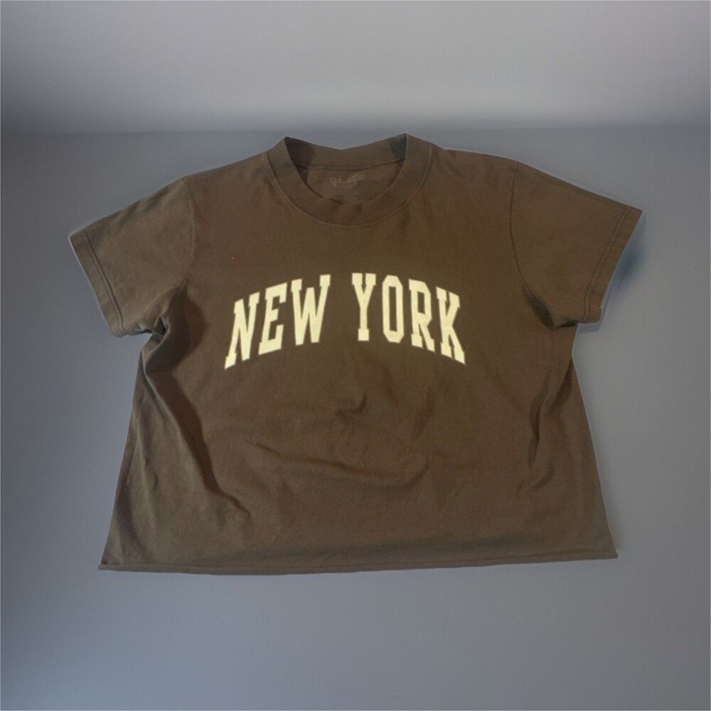 John Galt Graphic Print Brown Knit Basic Short Sleeve T-Shirt Women's Size S